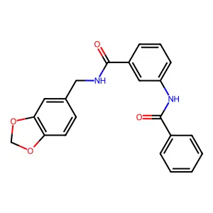 3-benzamido-N-(1,3-benzodioxol-5-ylmethyl)benzamide structure