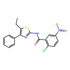 2-chloro-N-(5-ethyl-4-phenyl-1,3-thiazol-2-yl)-5-nitrobenzamide structure