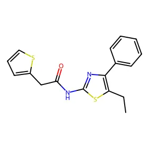 N-(5-ethyl-4-phenyl-1,3-thiazol-2-yl)-2-thiophen-2-ylacetamide structure