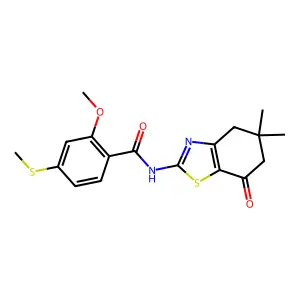 N-(5,5-dimethyl-7-oxo-4,6-dihydro-1,3-benzothiazol-2-yl)-2-methoxy-4-methylsulfanylbenzamide structure
