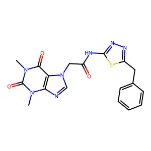 N-(5-benzyl-1,3,4-thiadiazol-2-yl)-2-(1,3-dimethyl-2,6-dioxopurin-7-yl)acetamide structure