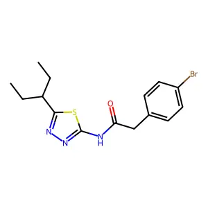 2-(4-bromophenyl)-N-(5-pentan-3-yl-1,3,4-thiadiazol-2-yl)acetamide structure