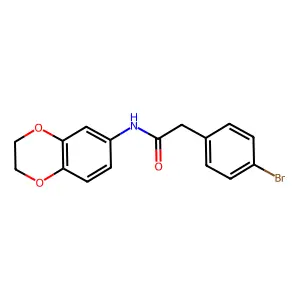 2-(4-bromophenyl)-N-(2,3-dihydro-1,4-benzodioxin-6-yl)acetamide structure