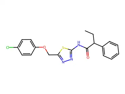 N-{5-[(4-chlorophenoxy)methyl]-1,3,4-thiadiazol-2-yl}-2-phenylbutanamide structure