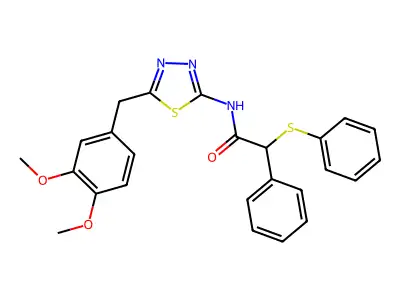 N-[5-[(3,4-dimethoxyphenyl)methyl]-1,3,4-thiadiazol-2-yl]-2-phenyl-2-phenylsulfanylacetamide structure