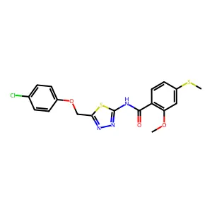 N-[5-[(4-chlorophenoxy)methyl]-1,3,4-thiadiazol-2-yl]-2-methoxy-4-methylsulfanylbenzamide structure