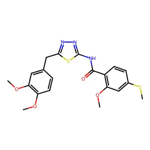 N-[5-[(3,4-dimethoxyphenyl)methyl]-1,3,4-thiadiazol-2-yl]-2-methoxy-4-methylsulfanylbenzamide structure