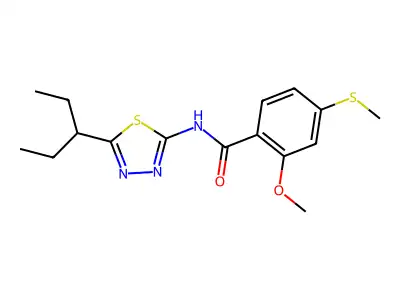 2-methoxy-4-methylsulfanyl-N-(5-pentan-3-yl-1,3,4-thiadiazol-2-yl)benzamide structure