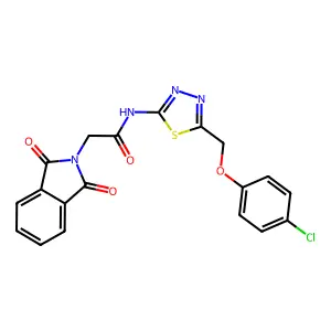 N-[5-[(4-chlorophenoxy)methyl]-1,3,4-thiadiazol-2-yl]-2-(1,3-dioxoisoindol-2-yl)acetamide structure