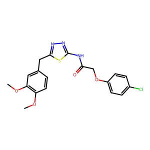 2-(4-chlorophenoxy)-N-[5-(3,4-dimethoxybenzyl)-1,3,4-thiadiazol-2-yl]acetamide structure