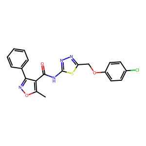 N-[5-[(4-chlorophenoxy)methyl]-1,3,4-thiadiazol-2-yl]-5-methyl-3-phenyl-1,2-oxazole-4-carboxamide structure