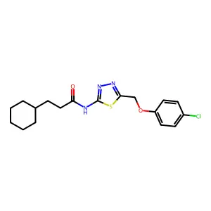 N-[5-[(4-chlorophenoxy)methyl]-1,3,4-thiadiazol-2-yl]-3-cyclohexylpropanamide structure