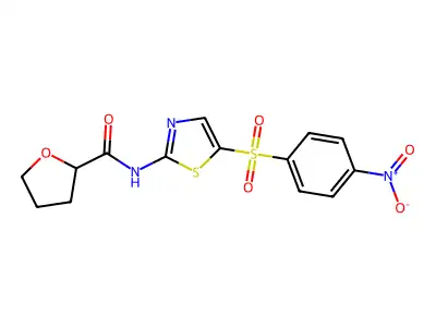 N-[5-(4-nitrophenyl)sulfonyl-1,3-thiazol-2-yl]oxolane-2-carboxamide structure
