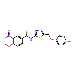 N-[5-[(4-chlorophenoxy)methyl]-1,3,4-thiadiazol-2-yl]-4-methoxy-3-nitrobenzamide structure