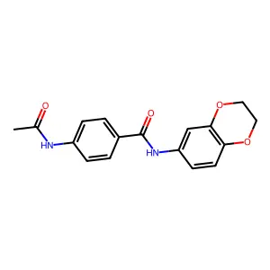 4-acetamido-N-(2,3-dihydro-1,4-benzodioxin-6-yl)benzamide structure