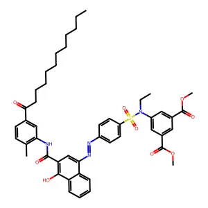 1,3-Benzenedicarboxylic acid, 5-[ethyl[[4-[[4-hydroxy-3-[[[2-methyl-5-(1-oxododecyl)phenyl]amino]carbonyl]-1-naphthalenyl]azo]phenyl]sulfonyl]amino]-, dimethyl ester structure
