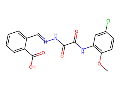 2-[(E)-(2-{[(5-chloro-2-methoxyphenyl)amino](oxo)acetyl}hydrazinylidene)methyl]benzoic acid structure