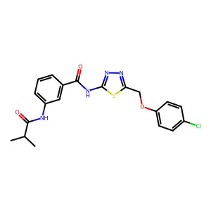 N-[5-[(4-chlorophenoxy)methyl]-1,3,4-thiadiazol-2-yl]-3-(2-methylpropanoylamino)benzamide structure