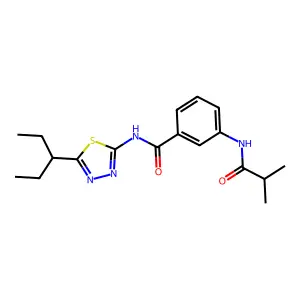 3-(2-methylpropanoylamino)-N-(5-pentan-3-yl-1,3,4-thiadiazol-2-yl)benzamide structure