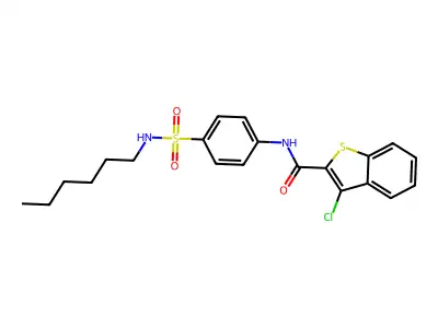 3-chloro-N-[4-(hexylsulfamoyl)phenyl]-1-benzothiophene-2-carboxamide structure