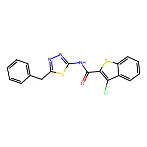 N-(5-benzyl-1,3,4-thiadiazol-2-yl)-3-chloro-1-benzothiophene-2-carboxamide structure