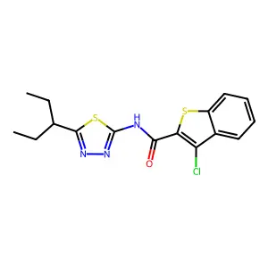 3-chloro-N-[5-(pentan-3-yl)-1,3,4-thiadiazol-2-yl]-1-benzothiophene-2-carboxamide structure
