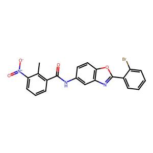 N-[2-(2-bromophenyl)-1,3-benzoxazol-5-yl]-2-methyl-3-nitrobenzamide structure