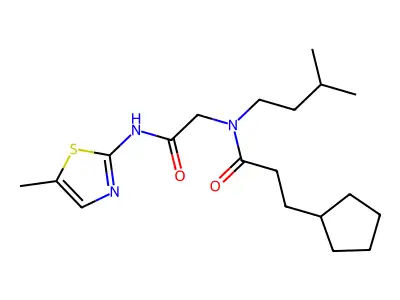 3-Cyclopentyl-N-(3-methylbutyl)-N-{2-[(5-methyl-1,3-thiazol-2-yl)amino]-2-oxoethyl}propanamide structure
