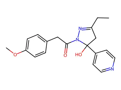 1-(3-ethyl-5-hydroxy-5-pyridin-4-yl-4H-pyrazol-1-yl)-2-(4-methoxyphenyl)ethanone structure