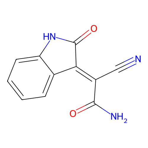 2-cyano-2-(2-oxo-1H-indol-3-ylidene)acetamide structure