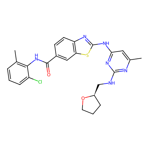 6-Benzothiazolecarboxamide, N-(2-chloro-6-methylphenyl)-2-((6-methyl-2-((((2R)-tetrahydro-2-furanyl)methyl)amino)-4-pyrimidinyl)amino)- structure