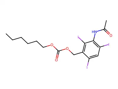 Carbonic acid, (3-(acetylamino)-2,4,6-triiodophenyl)methyl hexyl ester structure