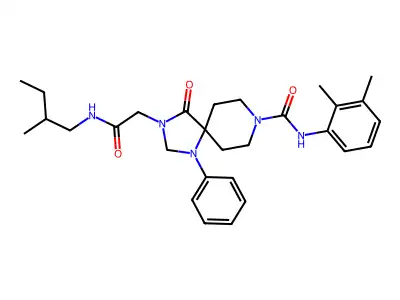 N-(2,3-dimethylphenyl)-2-[2-(2-methylbutylamino)-2-oxoethyl]-1-oxo-4-phenyl-2,4,8-triazaspiro[4.5]decane-8-carboxamide structure