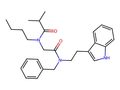 N-(2-{Benzyl[2-(1H-indol-3-yl)ethyl]amino}-2-oxoethyl)-N-butyl-2-methylpropanamide structure