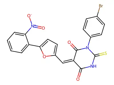 (5Z)-1-(4-bromophenyl)-5-[[5-(2-nitrophenyl)furan-2-yl]methylidene]-2-sulfanylidene-1,3-diazinane-4,6-dione structure