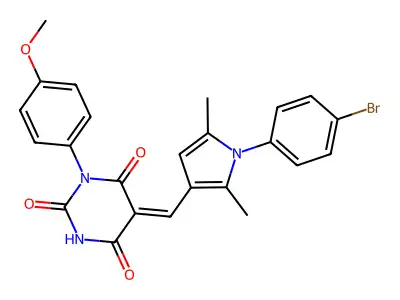 (5Z)-5-[[1-(4-bromophenyl)-2,5-dimethylpyrrol-3-yl]methylidene]-1-(4-methoxyphenyl)-1,3-diazinane-2,4,6-trione structure