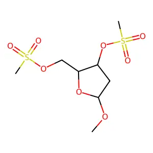 Methyl 2-deoxy-3,5-di-O-(methanesulfonyl)pentofuranoside structure