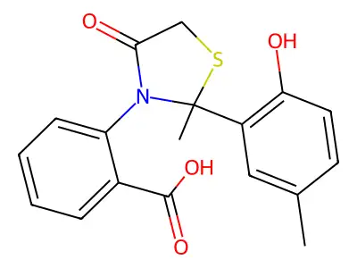 Benzoic acid, 2-(2-(2-hydroxy-5-methylphenyl)-2-methyl-4-oxo-3-thiazolidinyl)- structure