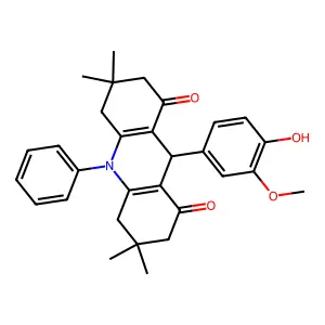 9-(4-hydroxy-3-methoxyphenyl)-3,3,6,6-tetramethyl-10-phenyl-4,5,7,9-tetrahydro-2H-acridine-1,8-dione structure