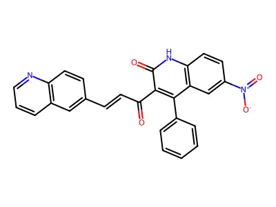 6-nitro-4-phenyl-3-[(E)-3-quinolin-6-ylprop-2-enoyl]-1H-quinolin-2-one structure