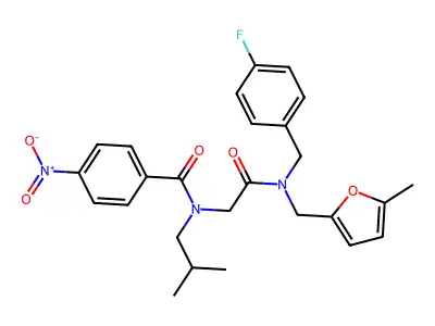 N-[2-[(4-fluorophenyl)methyl-[(5-methylfuran-2-yl)methyl]amino]-2-oxoethyl]-N-(2-methylpropyl)-4-nitrobenzamide structure