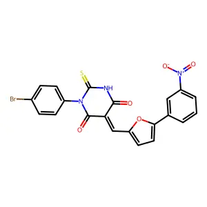 (5E)-1-(4-BROMOPHENYL)-5-{[5-(3-NITROPHENYL)FURAN-2-YL]METHYLIDENE}-2-SULFANYLIDENE-1,3-DIAZINANE-4,6-DIONE structure