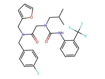 N-[(4-Fluorophenyl)methyl]-N-[(furan-2-yl)methyl]-N~2~-(2-methylpropyl)-N~2~-{[2-(trifluoromethyl)phenyl]carbamoyl}glycinamide structure
