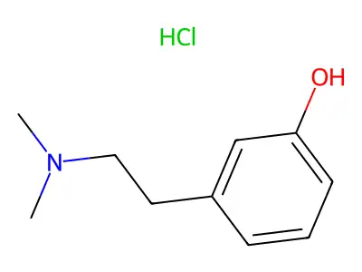 Dimethyl-beta-(3-hydroxyphenyl)ethylamine hydrochloride structure