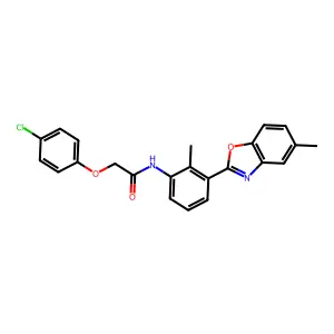 2-(4-chlorophenoxy)-N-[2-methyl-3-(5-methyl-1,3-benzoxazol-2-yl)phenyl]acetamide structure