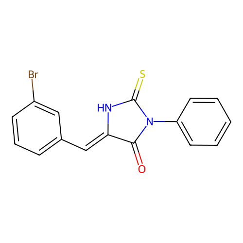 (5E)-5-(3-bromobenzylidene)-2-mercapto-3-phenyl-3,5-dihydro-4H-imidazol-4-one structure