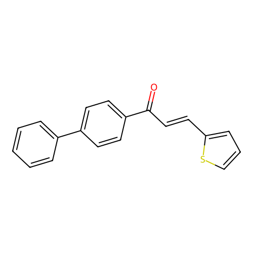 (E)-1-(4-phenylphenyl)-3-thiophen-2-ylprop-2-en-1-one structure