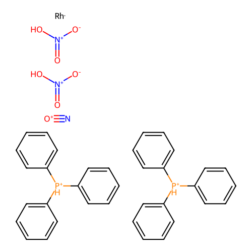 Azanylidyneoxidanium;bis(nitric acid);rhodium;bis(triphenylphosphanium) structure