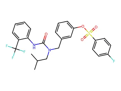 3-{[(2-Methylpropyl){[2-(trifluoromethyl)phenyl]carbamoyl}amino]methyl}phenyl 4-fluorobenzene-1-sulfonate structure