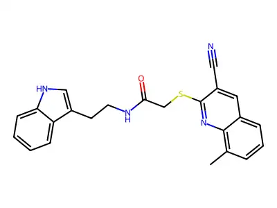 2-[(3-Cyano-8-methyl-2-quinolinyl)sulfanyl]-N-[2-(1H-indol-3-yl)ethyl]acetamide structure